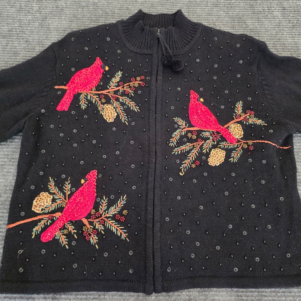 Heirloom Collectibles Petite Large Black Full-Zip Embroidered Beaded Cardigan - Picture 3 of 9